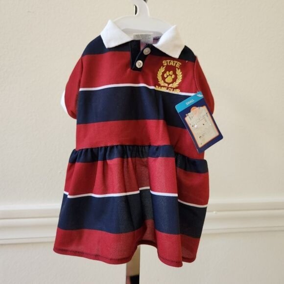 Top Paw Red & Navy Stripe "State Bark Club" 2fer Dog Dress Size Small - Picture 2 of 6